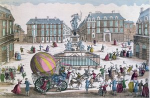 De terugkeer op 2 december 1783 naar de werkplaats op de Place des Victoires van de ballon van Jacques Charles (1746-1823) en Nicholas Robert (1761-1828) door French School