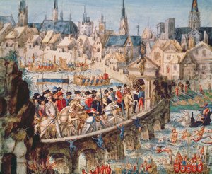 Het koninklijke intochtsfeest van Hendrik II (1519-59) in Rouen, 1 oktober 1550 door French School