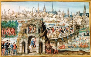 Het Koninklijk Intochtfestival van Henri II (1519-59) in Rouen, 1 oktober 1550 door French School