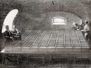 De elektrische batterij van de Koninklijke Instelling, uit Les Merveilles de la Science, pub.1870 door French School