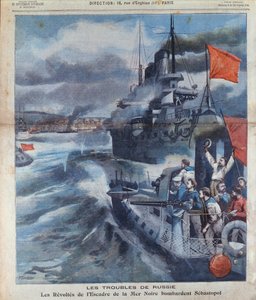 De Russische muiterij in de Zwarte Zee en het bombardement van Sebastopol, illustratie uit Le Petit Parisien, 1905 door French School