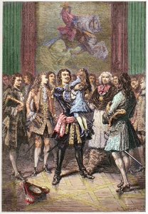 De Russische tsaar Peter I de Grote (1672-1725) houdt Koning Lodewijk XV in zijn armen in Versailles in 1717 - PETER I (1672-1725) Tsaar van Rusland