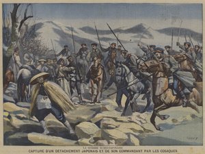 De Russisch-Japanse Oorlog: een Japanse detachement en hun commandant gevangen genomen door Kozakken door French School