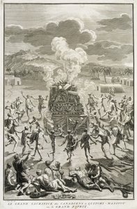 Het Offer aan Quitchi-Manitou, of De Grote Geest, door de Canadezen, illustratie uit Religieuze Ceremoniën en Gebruiken, gegraveerd door Bernard Picart (1673-1733) 1723 door French School