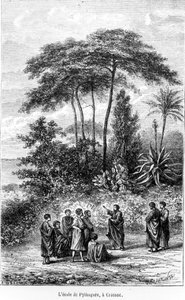 De school van Pythagoras (ca. 580-500 v.Chr.) uit Le Monde Illustré, 1865 door French School