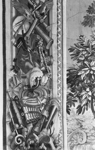 De Seizoenen wandtapijt, rand, muziekinstrumenten, c.1670, Gobelins Fabriek (detail)