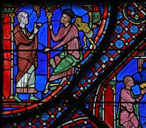 Het St. Jacobus raam: Filetus vertelt Almoniges (Hermoniges) over zijn bekering door French School