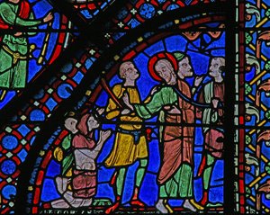 Het St. Jacobus raam: Jacobus geneest een verlamde door French School