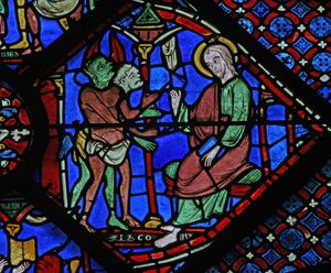 Het St. Jacobus raam: demonen klagen bij St. Jacobus