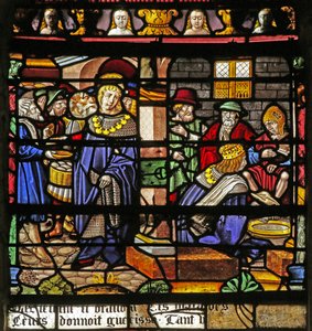 Het Sint Louis raam: Louis wast de voeten van de armen door French School
