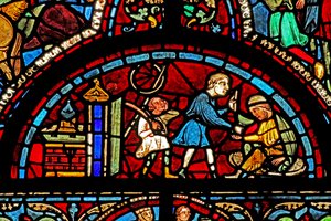 Het raam van Sint-Lubin: schenkers - wijnmakers door French School