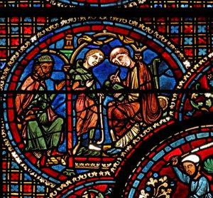 Het raam van Sint-Lubin: zijn vader zorgt voor een leraar voor hem door French School