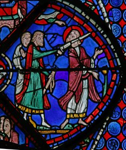 Het Sint-Thomasraam: aangevallen door een priester van de zon met een zwaard door French School