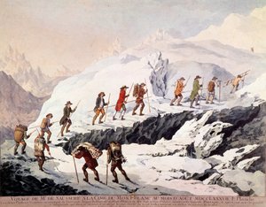 De Zwitserse natuurkundige Horace Benedict de Saussure en de Franse berggids Jacques Balmat maakten de tweede beklimming van de Mont Blanc in augustus 1787 door French School