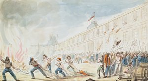 De Inname van de Tuilerieën, 10 augustus 1792 (kleurgravure) door French School