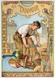 De leerlooier, illustratie uit een boek over ambachten, ca. 1899 door French School