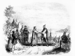 Het Verdrag van Saint Clair-sur-Epte tussen Karel III De Eenvoudige en Rollo de Viking in 911