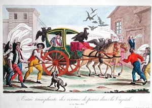 De triomfantelijke intocht van roofvogels in de hoofdstad, karikatuur van de terugkeer van Napoleon (1769-1821) naar Parijs, 20 maart 1815 door French School