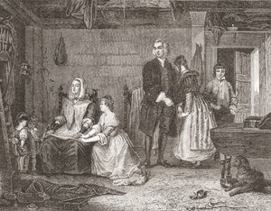 De dominee van Wakefield verzoent zijn vrouw met Olivia, naar het schilderij van Gilbert Stuart Newton. Uit Histoire des Peintres, École Anglaise, gepubliceerd in 1867 (litho) door French School