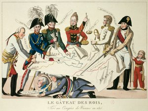 Het Weense Congres op 22/06/1815: de taart van koningen. Het herenigde de acht wereldmachten en probeerde de grenzen opnieuw te definiëren na de val van het rijk van Napoleon I. door French School