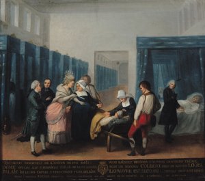 Het bezoek van Monsieur en Madame Necker aan het Hopital de la Charite, 1780 door French School