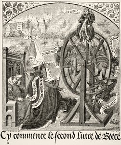 Het rad van fortuin, uit Wetenschap en Literatuur in de Middeleeuwen door Paul Lacroix, gepubliceerd in Londen 1878