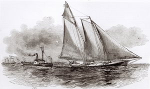 Het jacht America neemt de leiding in de Regatta van 1851 in Cowes, uit Le Monde Illustré door French School