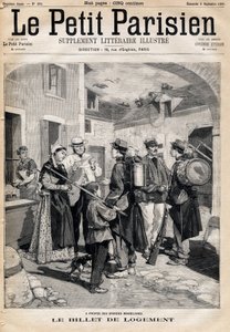 Het accommodatiebiljet, dat recht geeft op een bed en een kaars, wordt uitgedeeld aan de soldaten na hun oefeningen en grote manoeuvres. Een van de kranten 