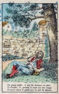 De eikel en de pompoen. Fabels van Jean de La Fontaine (1621-95). Epinal imaging eind 19e eeuw.