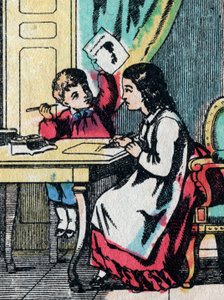 De activiteiten voor meisjes uit goede families: een kleine broer helpen met zijn huiswerk - Epinal afbeelding - 19e eeuw door French School