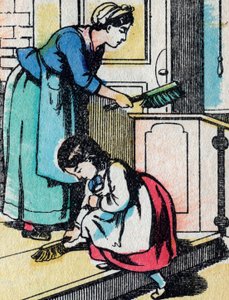 De activiteiten voor meisjes uit goede families: het huishouden - Epinal afbeelding - 19e eeuw (gravure) door French School
