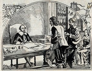 Het adreskantoor van Theophraste Renaudot, Franse arts en journalist, oprichter van de Gazette de France. Anonieme gravure uit 1930.