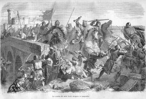 De legers van Saint Louis plunderen de Languedoc in de 13e eeuw - Gravure in 
