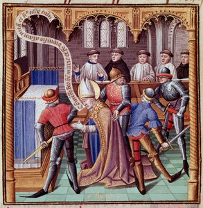 De moord op Thomas Becket in 1170 (Moord op Sint Thomas van Canterbury) Miniatuur uit 