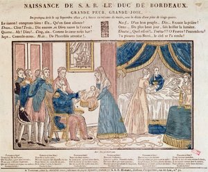 De geboorte van Henri Charles Ferdinand Marie Dieudonne de France, Duc de Bordeaux, Comte de Chambord op 29 september 1820 door French School