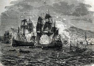 Het bombardement van Algiers in augustus 1682 door Abraham Duquesne (gravure) 1864 door French School