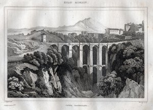 De brug heeft dubbele arcades - CIVITA CASTELLANA - Provincie Viterbo - Italië - Gravure uit 