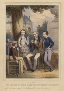 De kinderen van nu, voorbestemd voor grote dingen op het gebied van moraal en wetenschap (kleurenlitho)