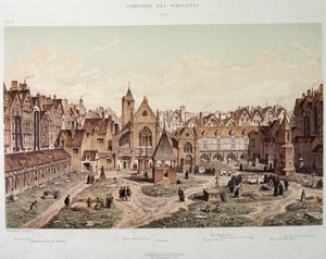 De kerk en het kerkhof van de Onschuldigen in 1550 - in 