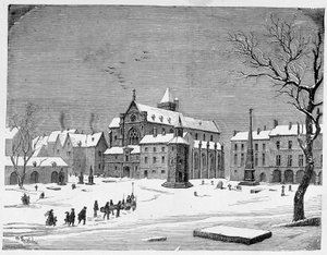 De kerk van de begraafplaats van de Onschuldigen in 1445 - in 