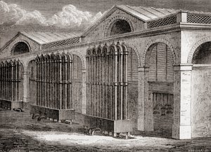 De steenkoolgascondensatorfabriek in La Villette, Parijs, Frankrijk in de 19e eeuw, uit 