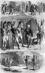 De samenzwering van Claude François de Malet (1754-1812) generaal van het Keizerrijk, auteur van de staatsgreep van 1812 tegen Napoleon, tijdens de Russische terugtocht. Gravure in 