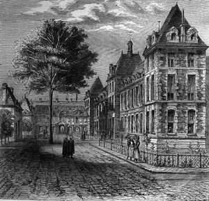 De binnenplaats van het Saint Louis ziekenhuis in Parijs aan het einde van de 16e eeuw door French School