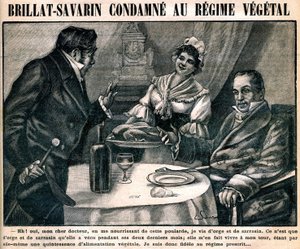 Het nieuwsgierige vegetarische dieet van gastronoom Jean Anthelme Brillat-Savarin (Brillat Savarin) (1755-1826), op de omslag van de wekelijkse krant 