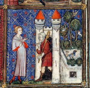 De droom, detail: De minnaar voor het huis van Plezier d