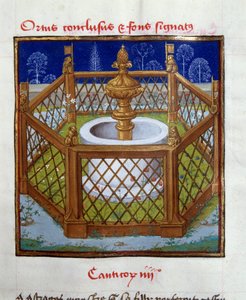 De omsloten tuin en fontein Miniatuur van Meester van Dreux-Bude uit 