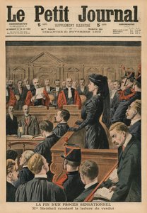 Het einde van een sensationeel proces, Marguerite Steinheil luistert naar het vonnis, voorpagina illustratie van 