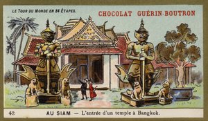 De ingang van een tempel in Bangkok, Siam door French School