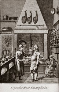 De eerste plicht van een Amphitrion - gravure in 