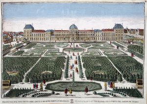 De tuinen en het paleis van de Tuilerieën - gravure door French School